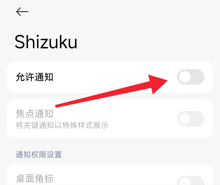 系统通知设置中允许 Shizuku 通知